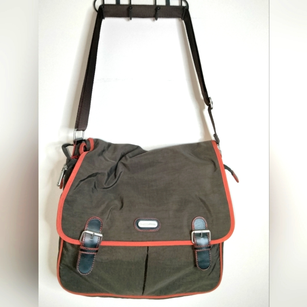 Baggallini (Brown) Orange Trim Multi Pockets Stylish Travel & Work Messenger Bag